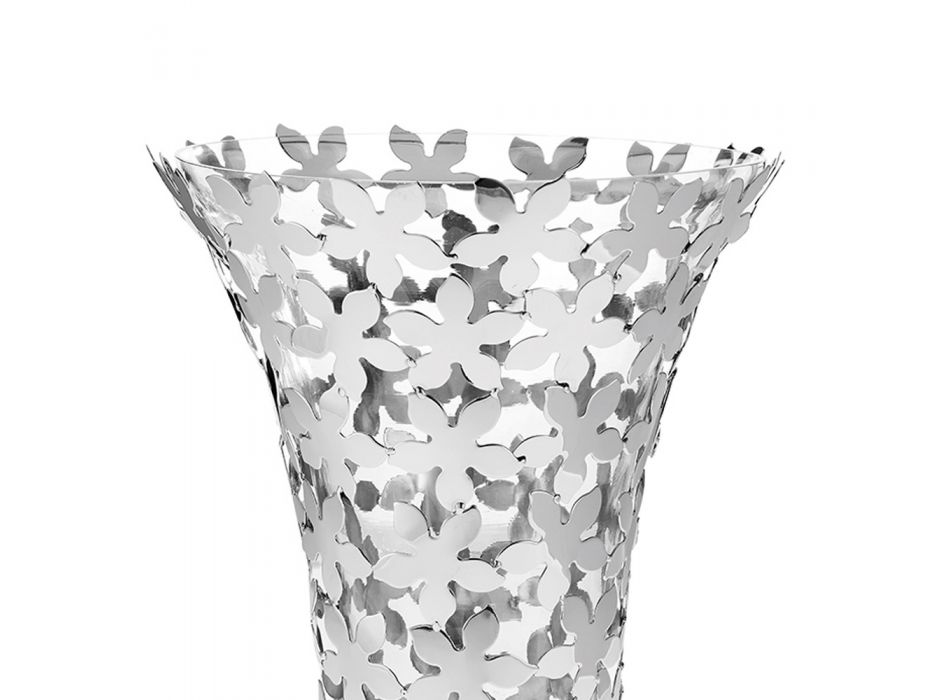 Italian Luxury Glass and Silver Metal Vase with Flower Decoration - Terraceo Viadurini