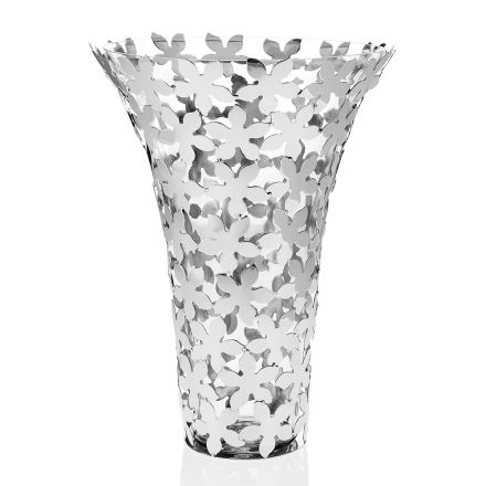 Italian Luxury Glass and Silver Metal Vase with Flower Decoration - Terraceo Viadurini