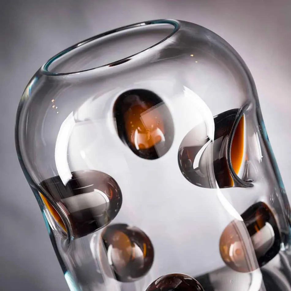 Murano Blown Glass Vase with Colored Details Made in Italy - Trapani Viadurini