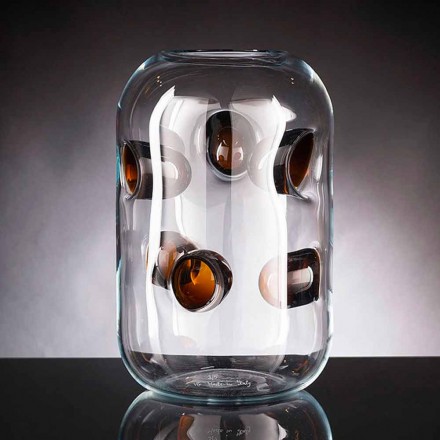 Murano Blown Glass Vase with Colored Details Made in Italy - Trapani Viadurini