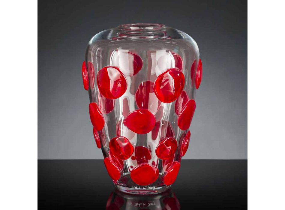 Transparent and Red Murano Blown Glass Vase Made in Italy - Cenzo Viadurini
