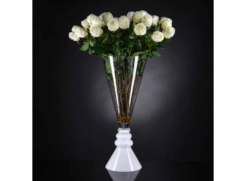White and Transparent Glass Flower Vase Made in Italy - Aramis Viadurini