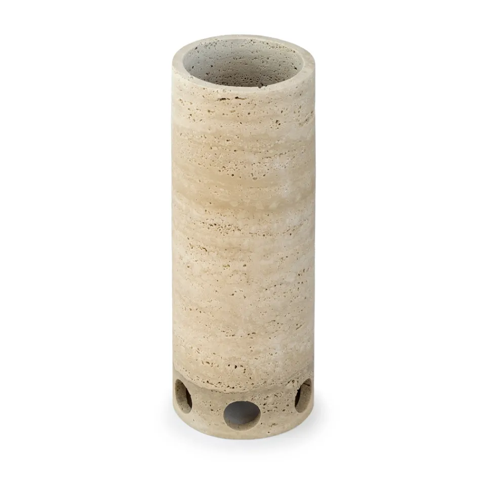 Cylindrical Vase/Candle Holder in Satin Marble Made in Italy - Shoyo Viadurini