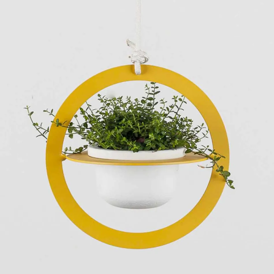 Hanging Flower Vase in Steel and Ceramic Made in Italy - Leotta Viadurini
