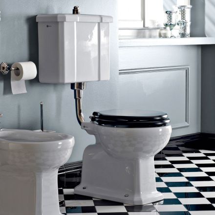 Floor-mounted WC with Ceramic Cassette and Made in Italy Black Seat - Marwa Viadurini