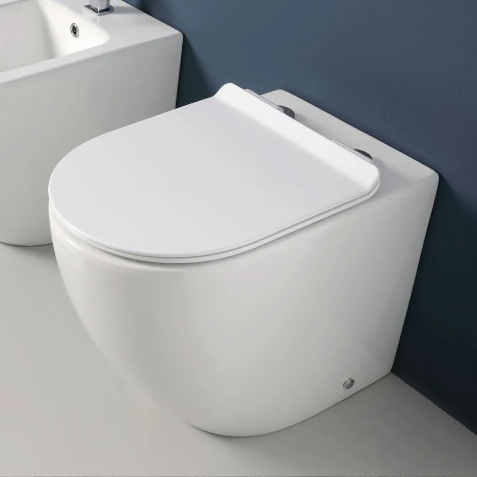 Aralia White Ceramic Floor-Mounted Cyclonic Toilet with Soft-Close Seat Viadurini