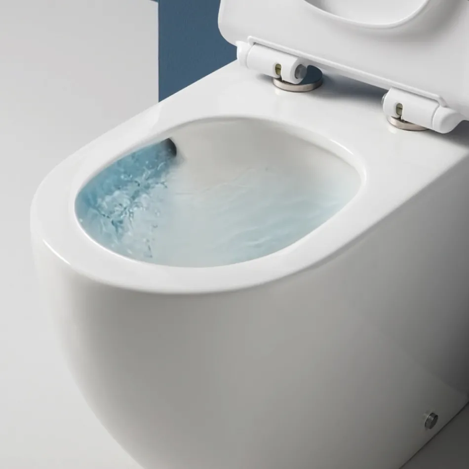 Aralia White Ceramic Floor-Mounted Cyclonic Toilet with Soft-Close Seat Viadurini