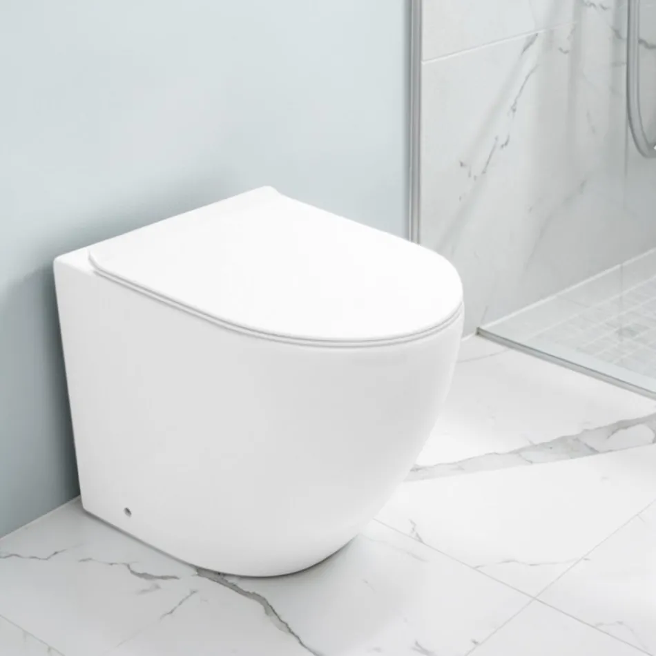 Aralia White Ceramic Floor-Mounted Cyclonic Toilet with Soft-Close Seat Viadurini