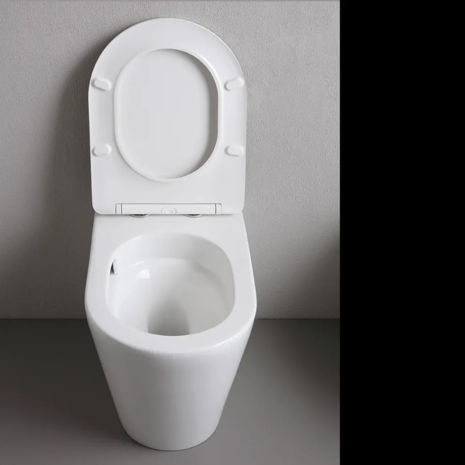 Floor-mounted toilet with slim soft-close seat in white ceramic - Salice Viadurini