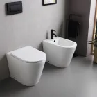 Floor-mounted toilet with slim soft-close seat in white ceramic - Salice Viadurini