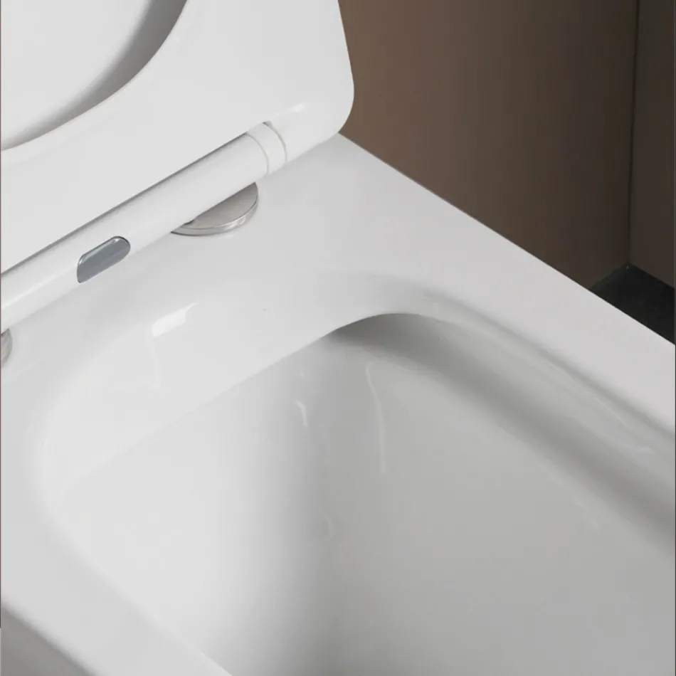 Floor-mounted toilet with soft-close ceramic seat and modern design - Giunco Viadurini