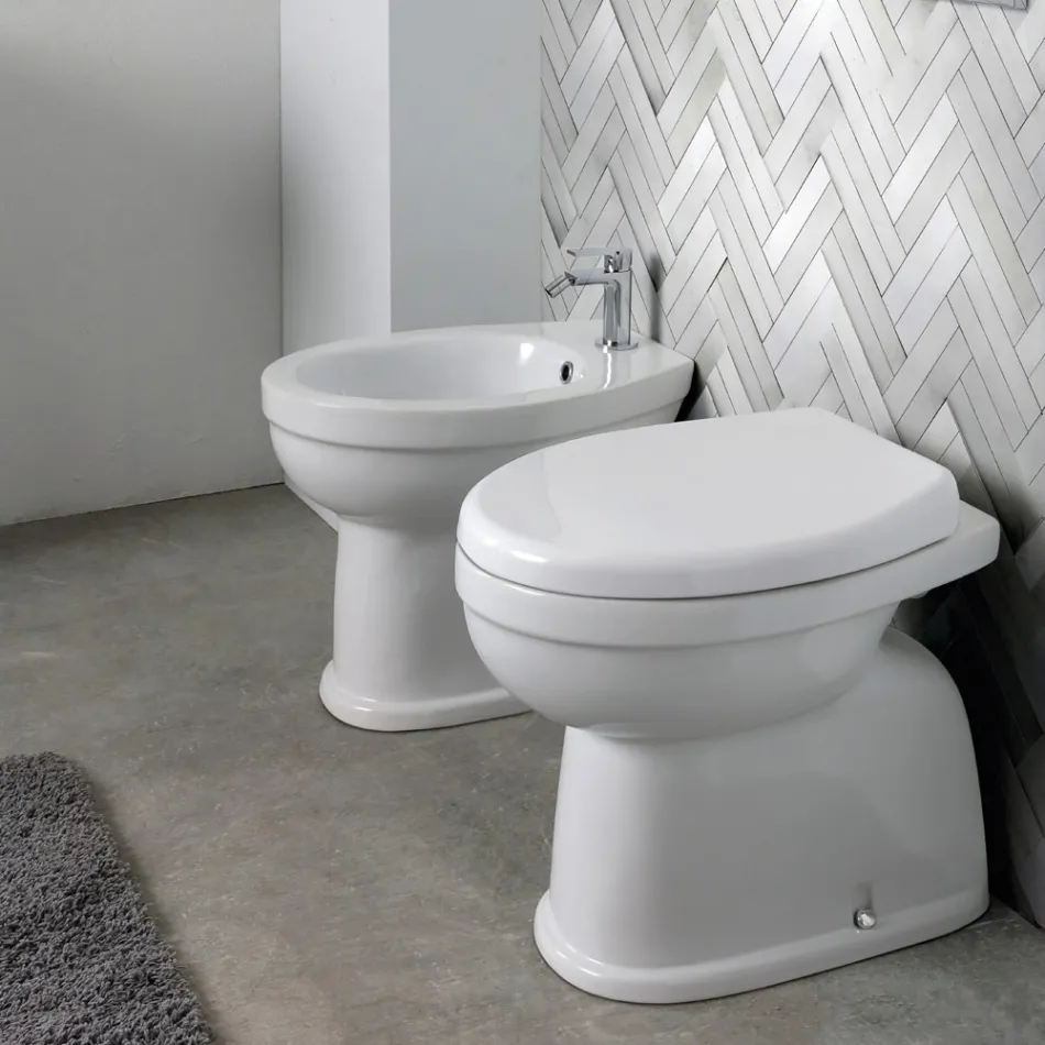 Modern White Ceramic Floor-Standing Toilet with Polyester Seat - Silica Viadurini