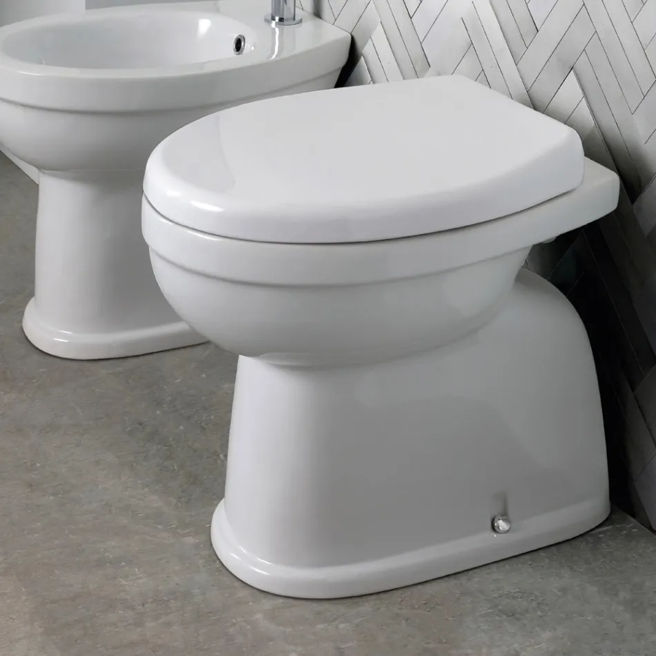 Modern White Ceramic Floor-Standing Toilet with Polyester Seat - Silica Viadurini
