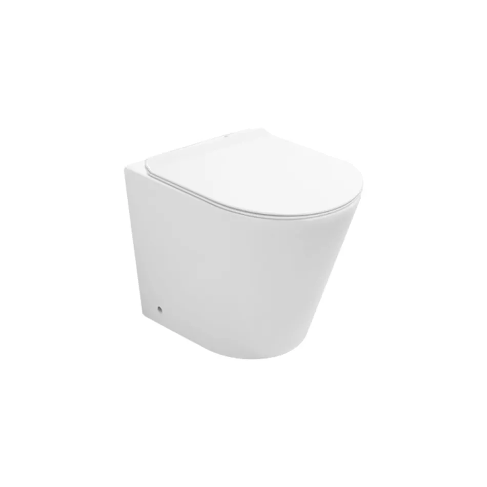 Rimless Floor-Mounted Toilet with Soft-Close Seat in White Ceramic - Juniper   Viadurini