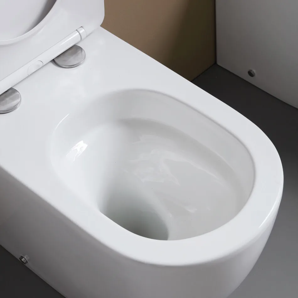 Floor-mounted toilet with soft-close seat in white ceramic - Elm Viadurini