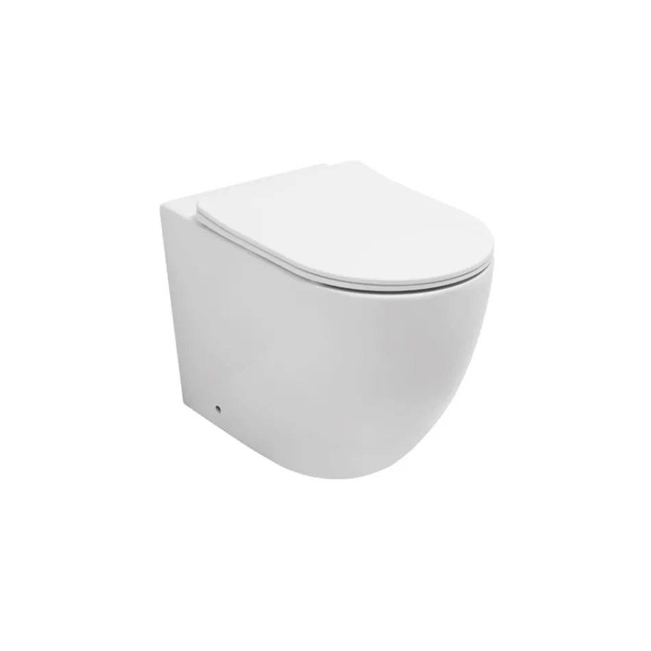 Floor-mounted toilet with soft-close seat in white ceramic - Elm Viadurini