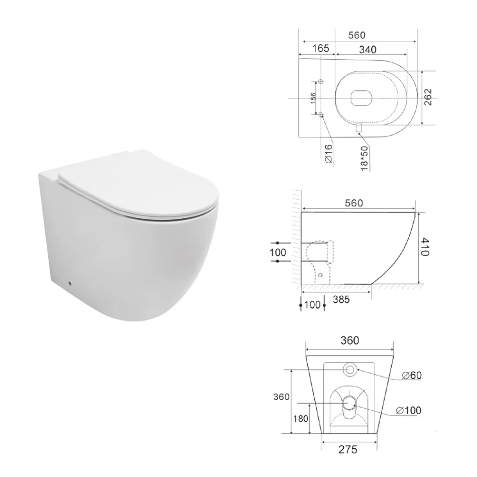 Floor-mounted toilet with soft-close seat in white ceramic - Elm Viadurini