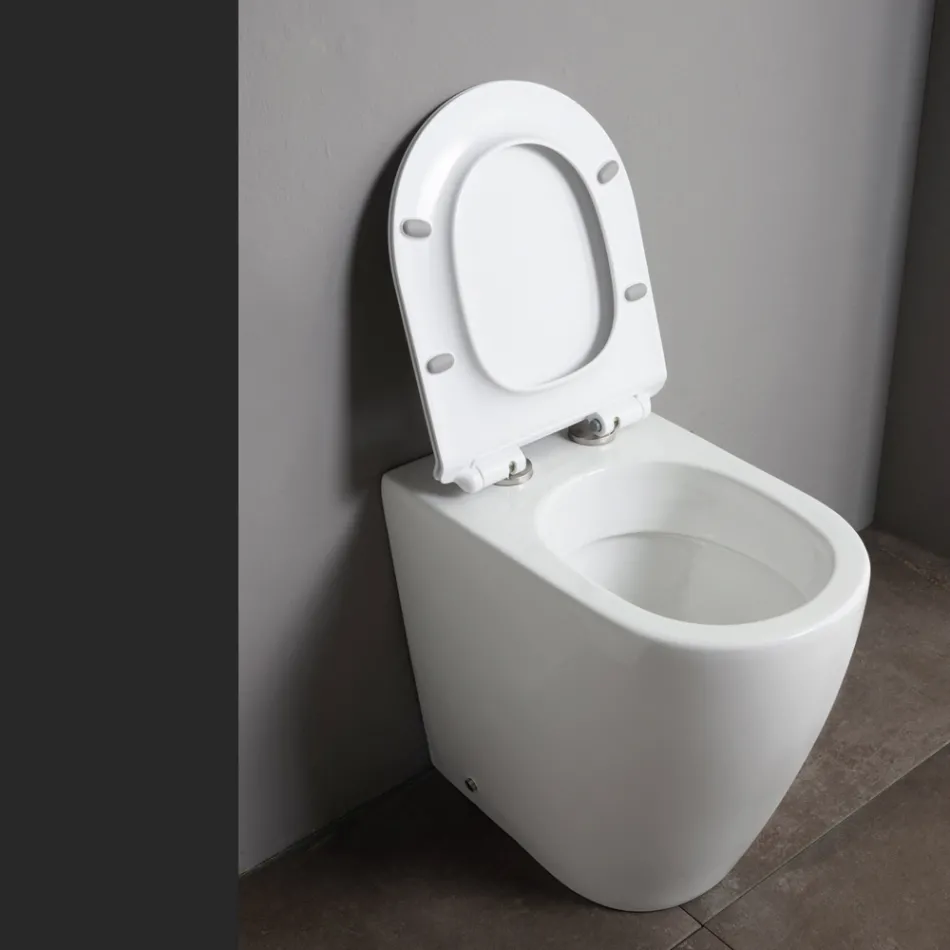 Oleander Ceramic Toilet with Slide-Out Flush and Soft-Close Seat Viadurini