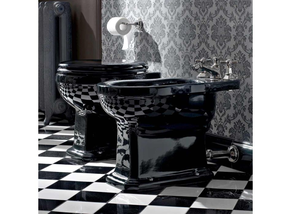 Wc Classic Floor Vase in Black Ceramic with Seat, Made in Italy - Marwa Viadurini