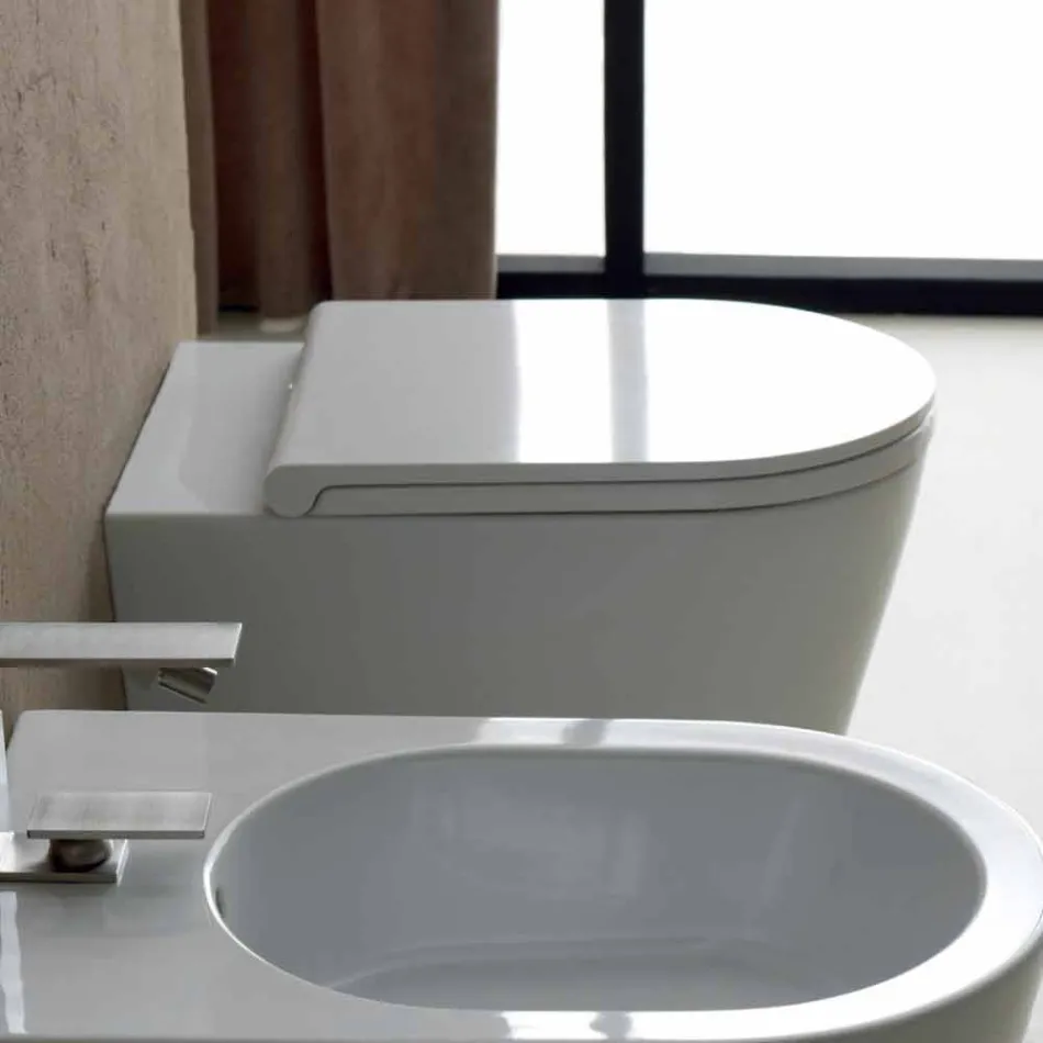 Modern white ceramic toilet bowl Sun Round 57x37 cm made in Italy Viadurini