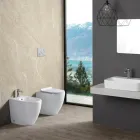Aster White Ceramic Rimless Floor-Mounted Toilet with Soft-Close Seat   Viadurini