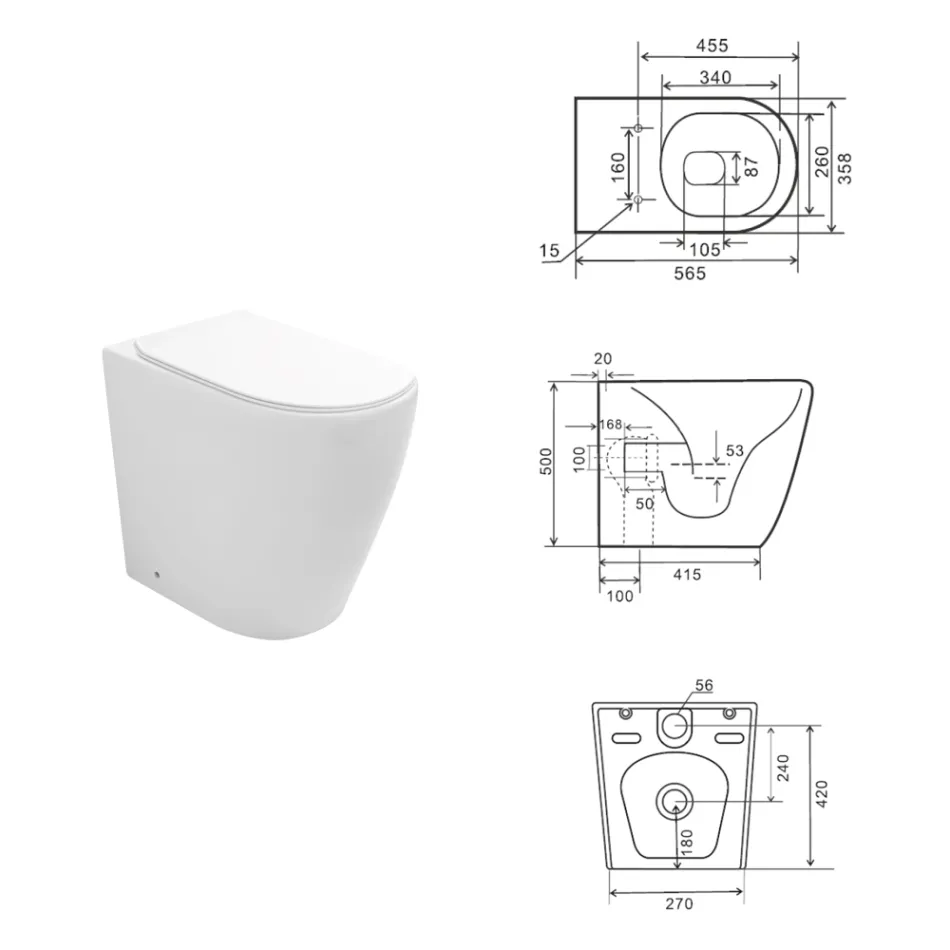Rimless Toilet with Soft-Close Thermoset Ceramic Seat - Oleander Viadurini