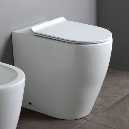 Rimless Toilet with Soft-Close Thermoset Ceramic Seat - Oleander Viadurini