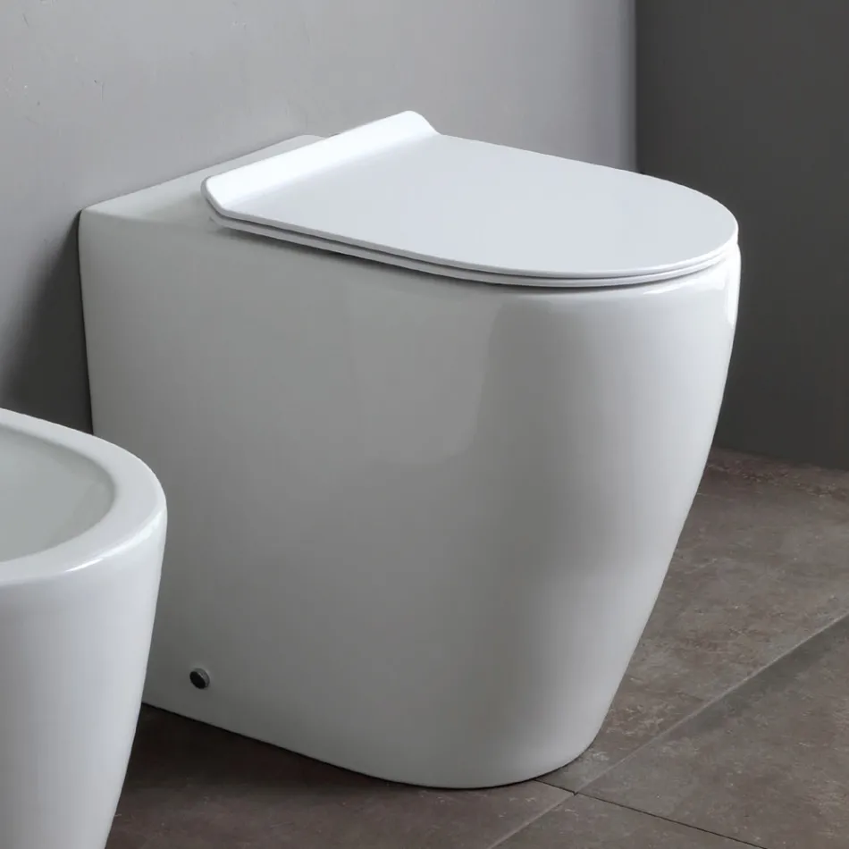 Rimless Toilet with Soft-Close Thermoset Ceramic Seat - Oleander Viadurini