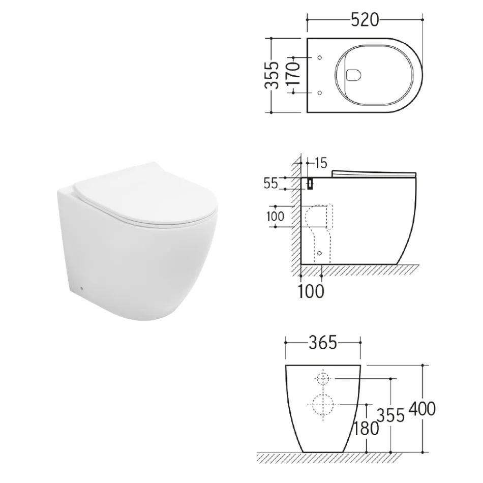 Aster Two-Color Matt Ceramic Rimless Toilet with Soft-Close Seat   Viadurini