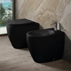 Aster Two-Color Matt Ceramic Rimless Toilet with Soft-Close Seat   Viadurini