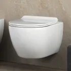 Aster White Ceramic Wall-Hung Rimless Toilet with Soft-Close Seat Viadurini