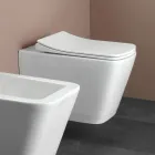 Wall-hung toilet with soft-close ceramic seat in a modern design - Giunco Viadurini
