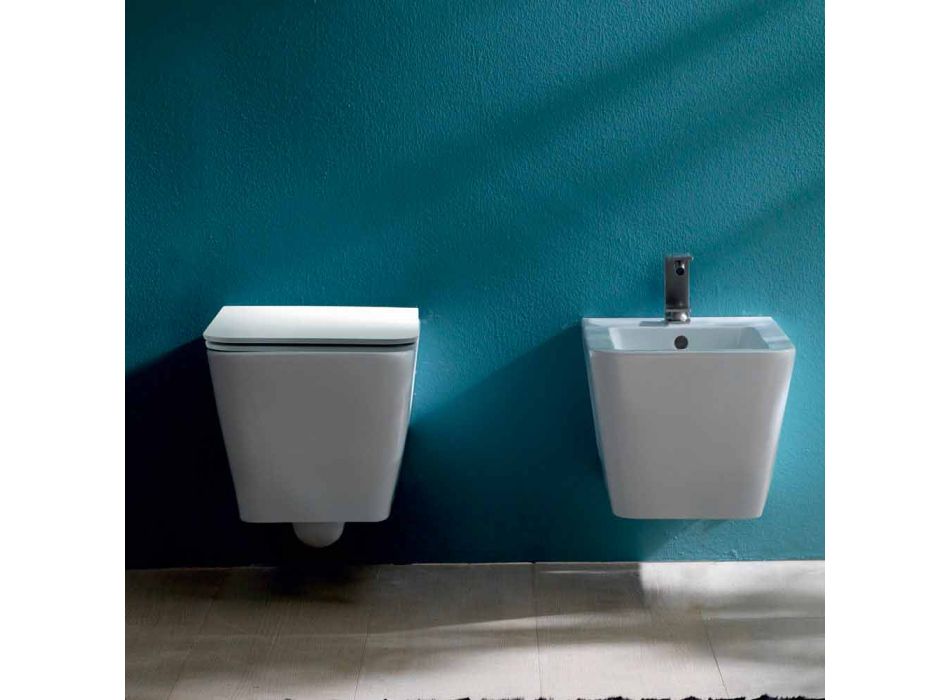 Ceramic wall-hung toilet, modern design, Sun Square made in Italy