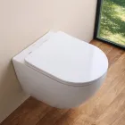Wall-Hung Rimless Toilet with Soft-Close Ceramic Seat - Juniper   Viadurini