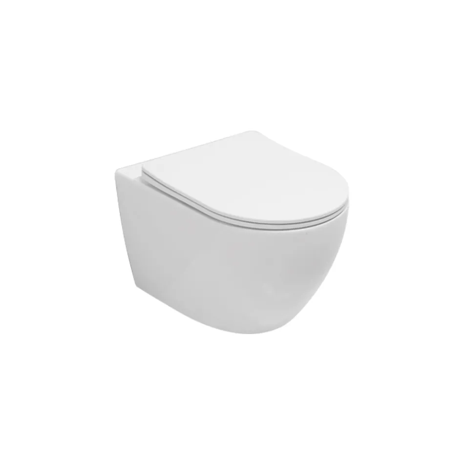 Wall-Hung Rimless Toilet with Soft-Close Ceramic Seat - Juniper   Viadurini