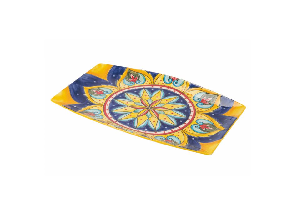 Rounded Rectangular Design Tray in Dolomite Colored Decorations - Cabria Viadurini