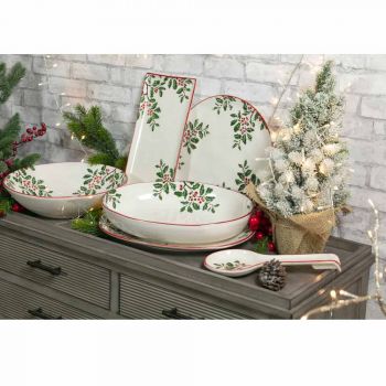 Christmas Tray Oval Porcelain Serving Plate 2 Pieces - Butcher's Broom