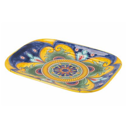 Rectangular Design Serving Tray in Dolomite Colored Decorations - Cabria Viadurini