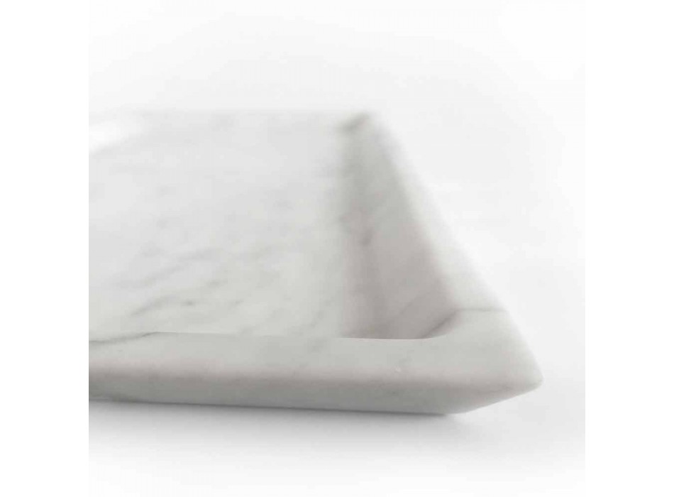 Rectangular Tray in Polished White Carrara Marble Made in Italy - Alga Viadurini
