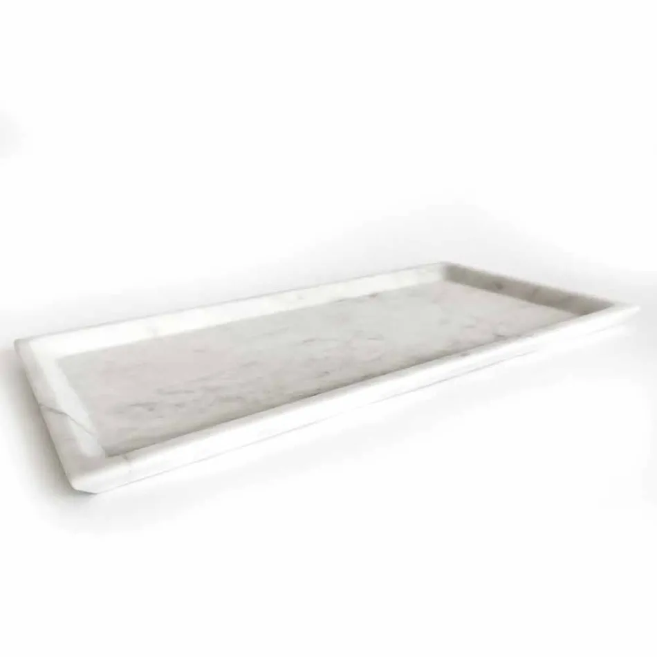 Rectangular Tray in Polished White Carrara Marble Made in Italy - Alga Viadurini
