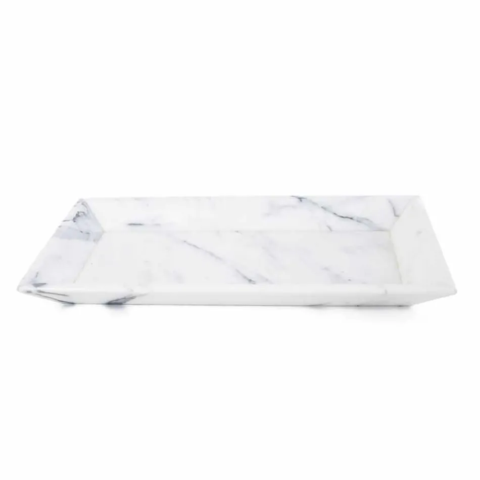 Rectangular Tray in White Carrara Marble Made in Italy - Vassili Viadurini
