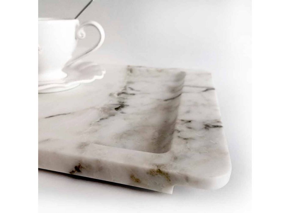 Rectangular Tray in Modern Veined White Marble Made in Italy - Stora Viadurini