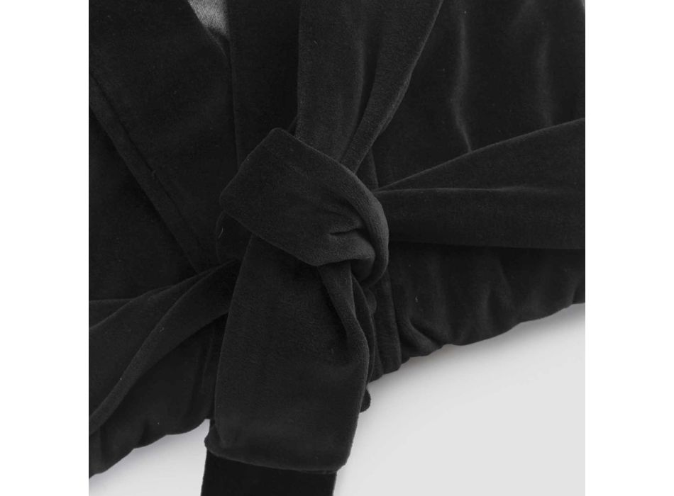 Kimono dressing gown in Black Chenille with Farnese Lace, Luxury Made in Italy - Kyoto Viadurini