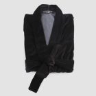 Kimono dressing gown in Black Chenille with Farnese Lace, Luxury Made in Italy - Kyoto Viadurini