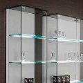 Wall Showcase in Glass and White Wood, Wheels and Illuminated Shelves - Armilla