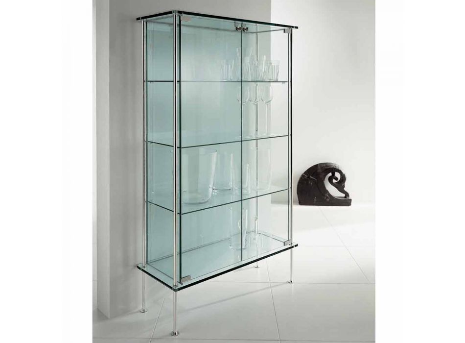 Wall Showcase in Transparent Glass and Metal with 2 Design Doors - Lorella Viadurini