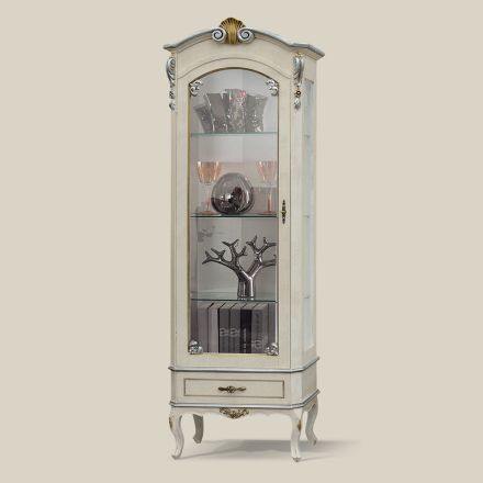 Classic Showcase with Door and White Wooden Drawer Made in Italy - Cheverny Viadurini