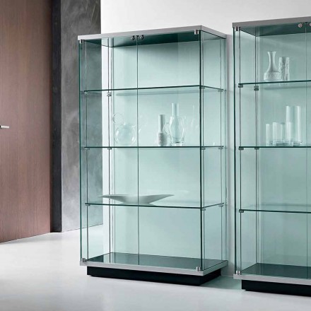 Wall-mounted display cabinet in transparent glass 2 doors with lock - Antonia Viadurini
