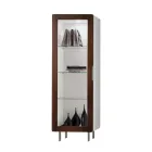 Living Room Showcase with 1 Door in White and Canaletto Finish Made in Italy - Gerd Viadurini