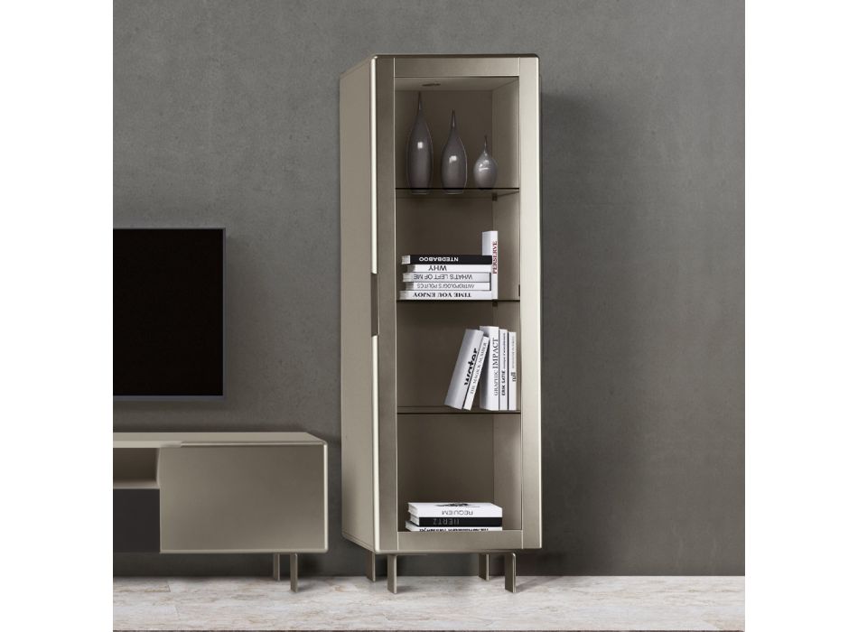 Living room display cabinet with 1 door in MDF, nickel finish, Made in Italy - Hilde Viadurini